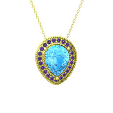 Esinti Kolye - Akuamarin ve ametist 14 ayar altın kolye (40 cm altın rolo zincir) #s6nxhu