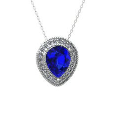 Esinti Kolye - Lab safir ve swarovski 18 ayar beyaz altın kolye (40 cm beyaz altın rolo zincir) #sbz6m6
