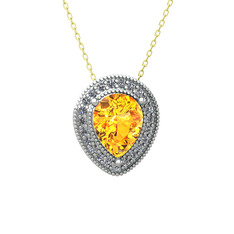 Esinti Kolye - Sitrin ve pırlanta 8 ayar beyaz altın kolye (0.264 karat, 40 cm altın rolo zincir) #sf26hx