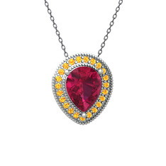 Esinti Kolye - Rodolit garnet ve sitrin 18 ayar beyaz altın kolye (40 cm gümüş rolo zincir) #sfnvcf