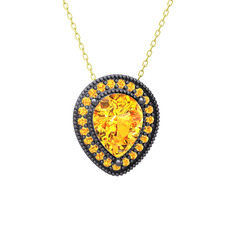 Esinti Kolye - Sitrin 925 ayar siyah rodyum kaplama gümüş kolye (40 cm gümüş rolo zincir) #shlkzx