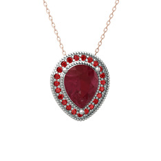 Esinti Kolye - Kök yakut ve garnet 18 ayar beyaz altın kolye (40 cm rose altın rolo zincir) #sou3as
