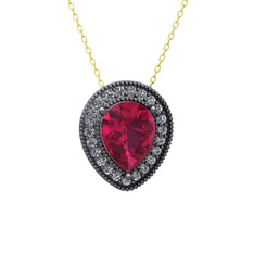 Esinti Kolye - Rodolit garnet ve pırlanta 925 ayar siyah rodyum kaplama gümüş kolye (0.264 karat, 40 cm gümüş rolo zincir) #sqft57