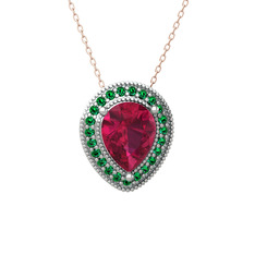 Esinti Kolye - Rodolit garnet ve yeşil kuvars 14 ayar beyaz altın kolye (40 cm rose altın rolo zincir) #t0dzvw