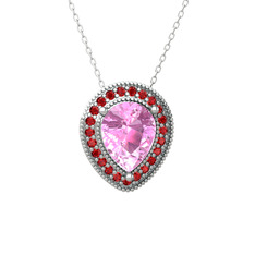 Pembe kuvars ve garnet 925 ayar gümüş kolye (40 cm beyaz altın rolo zincir)
