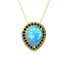 Esinti Kolye - Akuamarin ve lab safir 14 ayar altın kolye (40 cm altın rolo zincir) #t9v4yf