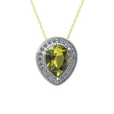 Esinti Kolye - Peridot ve beyaz zirkon 14 ayar beyaz altın kolye (40 cm gümüş rolo zincir) #td0z9x
