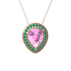 Esinti Kolye - Pembe kuvars ve kök zümrüt 8 ayar rose altın kolye (40 cm beyaz altın rolo zincir) #tootgr