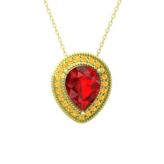 Garnet ve sitrin 18 ayar altın kolye (40 cm altın rolo zincir)