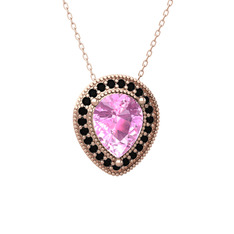 Esinti Kolye - Pembe kuvars ve siyah zirkon 14 ayar rose altın kolye (40 cm rose altın rolo zincir) #u02rn8