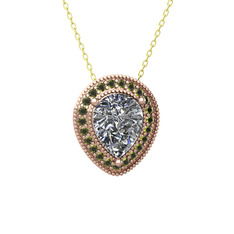 Esinti Kolye - Beyaz zirkon ve peridot 8 ayar rose altın kolye (40 cm gümüş rolo zincir) #u2vwe1