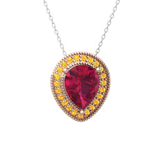 Esinti Kolye - Rodolit garnet ve sitrin 18 ayar rose altın kolye (40 cm beyaz altın rolo zincir) #u3e56i