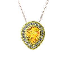 Esinti Kolye - Sitrin ve pırlanta 18 ayar altın kolye (0.264 karat, 40 cm rose altın rolo zincir) #ua8r90