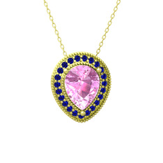 Esinti Kolye - Pembe kuvars ve lab safir 14 ayar altın kolye (40 cm altın rolo zincir) #uryeev