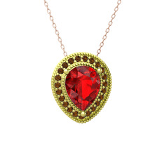 Esinti Kolye - Garnet ve dumanlı kuvars 8 ayar altın kolye (40 cm rose altın rolo zincir) #usldoh