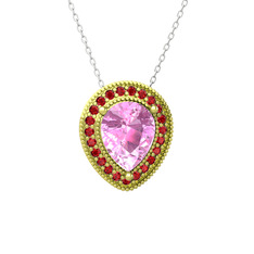 Esinti Kolye - Pembe kuvars ve garnet 18 ayar altın kolye (40 cm beyaz altın rolo zincir) #v506iy