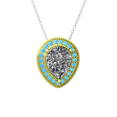 Esinti Kolye - Swarovski ve akuamarin 8 ayar altın kolye (40 cm beyaz altın rolo zincir) #v8l31e