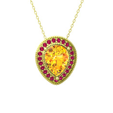 Esinti Kolye - Sitrin ve rodolit garnet 18 ayar altın kolye (40 cm altın rolo zincir) #vfrg4l