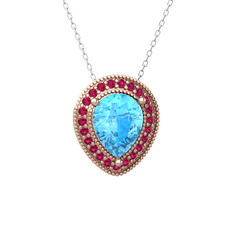 Esinti Kolye - Akuamarin ve rodolit garnet 8 ayar rose altın kolye (40 cm beyaz altın rolo zincir) #vu2fr
