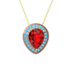 Garnet ve akuamarin 18 ayar rose altın kolye (40 cm altın rolo zincir)