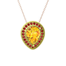 Esinti Kolye - Sitrin ve garnet 14 ayar altın kolye (40 cm rose altın rolo zincir) #wso402