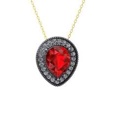 Esinti Kolye - Garnet ve beyaz zirkon 925 ayar siyah rodyum kaplama gümüş kolye (40 cm altın rolo zincir) #wy0988