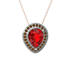 Garnet ve dumanlı kuvars 14 ayar beyaz altın kolye (40 cm rose altın rolo zincir)