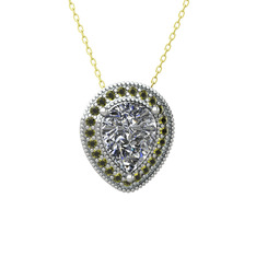 Esinti Kolye - Swarovski ve peridot 14 ayar beyaz altın kolye (40 cm altın rolo zincir) #x4eywy