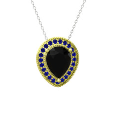 Esinti Kolye - Siyah zirkon ve lab safir 925 ayar altın kaplama gümüş kolye (40 cm gümüş rolo zincir) #x85qh5