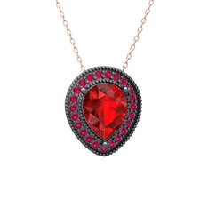 Esinti Kolye - Garnet ve rodolit garnet 925 ayar siyah rodyum kaplama gümüş kolye (40 cm rose altın rolo zincir) #xj8h2m