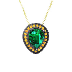 Esinti Kolye - Yeşil kuvars ve sitrin 925 ayar siyah rodyum kaplama gümüş kolye (40 cm gümüş rolo zincir) #xsjmpw