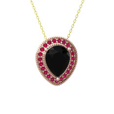 Esinti Kolye - Siyah zirkon ve rodolit garnet 18 ayar rose altın kolye (40 cm altın rolo zincir) #y4742c