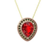Esinti Kolye - Garnet ve peridot 18 ayar rose altın kolye (40 cm altın rolo zincir) #yf1qyf