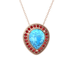 Akuamarin ve garnet 14 ayar rose altın kolye (40 cm rose altın rolo zincir)