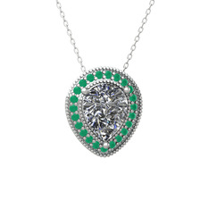 Esinti Kolye - Swarovski ve kök zümrüt 8 ayar beyaz altın kolye (40 cm gümüş rolo zincir) #yocwe8