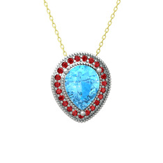 Esinti Kolye - Akuamarin ve garnet 18 ayar beyaz altın kolye (40 cm altın rolo zincir) #yu4fh0