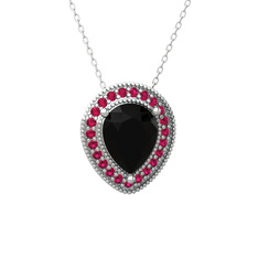 Esinti Kolye - Siyah zirkon ve rodolit garnet 18 ayar beyaz altın kolye (40 cm beyaz altın rolo zincir) #zcl1o3