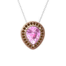 Esinti Kolye - Pembe kuvars ve dumanlı kuvars 18 ayar rose altın kolye (40 cm beyaz altın rolo zincir) #zdazwa