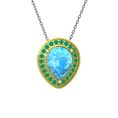 Esinti Kolye - Akuamarin ve kök zümrüt 18 ayar altın kolye (40 cm gümüş rolo zincir) #ze5yww