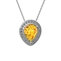 Esinti Kolye - Sitrin ve beyaz zirkon 14 ayar beyaz altın kolye (40 cm gümüş rolo zincir) #zm0gi9