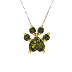 Peridot 925 ayar altın kaplama gümüş kolye (40 cm rose altın rolo zincir)