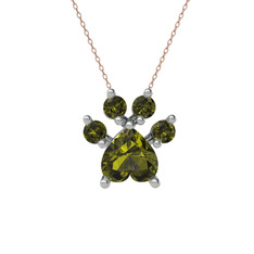 Pati Kolye - Peridot 18 ayar beyaz altın kolye (40 cm rose altın rolo zincir) #1bbbsw0