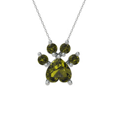 Peridot 18 ayar beyaz altın kolye (40 cm gümüş rolo zincir)