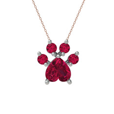 Rodolit garnet 8 ayar beyaz altın kolye (40 cm rose altın rolo zincir)