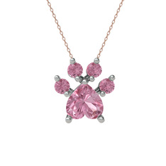 Pembe kuvars 14 ayar beyaz altın kolye (40 cm rose altın rolo zincir)