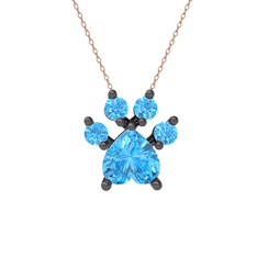 Pati Kolye - Akuamarin 925 ayar siyah rodyum kaplama gümüş kolye (40 cm rose altın rolo zincir) #8lpqb0