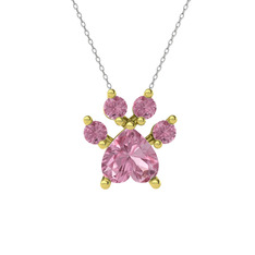 Pembe kuvars 14 ayar altın kolye (40 cm beyaz altın rolo zincir)