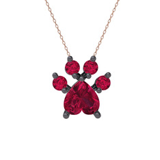 Pati Kolye - Rodolit garnet 925 ayar siyah rodyum kaplama gümüş kolye (40 cm rose altın rolo zincir) #d04dr6