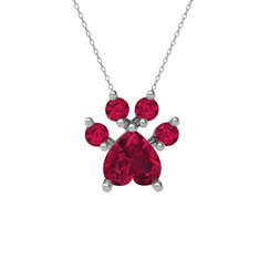 Pati Kolye - Rodolit garnet 8 ayar beyaz altın kolye (40 cm gümüş rolo zincir) #j8lr38