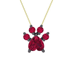 Pati Kolye - Rodolit garnet 925 ayar siyah rodyum kaplama gümüş kolye (40 cm altın rolo zincir) #mdhtwk